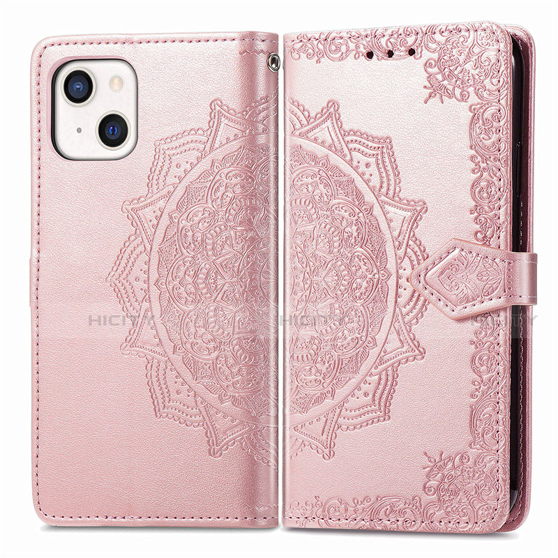 Coque Portefeuille Motif Fantaisie Livre Cuir Etui Clapet H05 pour Apple iPhone 13 Or Rose Plus