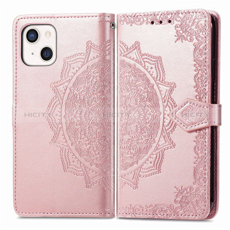 Coque Portefeuille Motif Fantaisie Livre Cuir Etui Clapet H05 pour Apple iPhone 15 Or Rose Plus