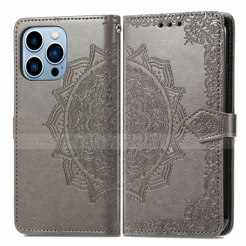 Coque Portefeuille Motif Fantaisie Livre Cuir Etui Clapet H06 pour Apple iPhone 13 Pro Gris Plus