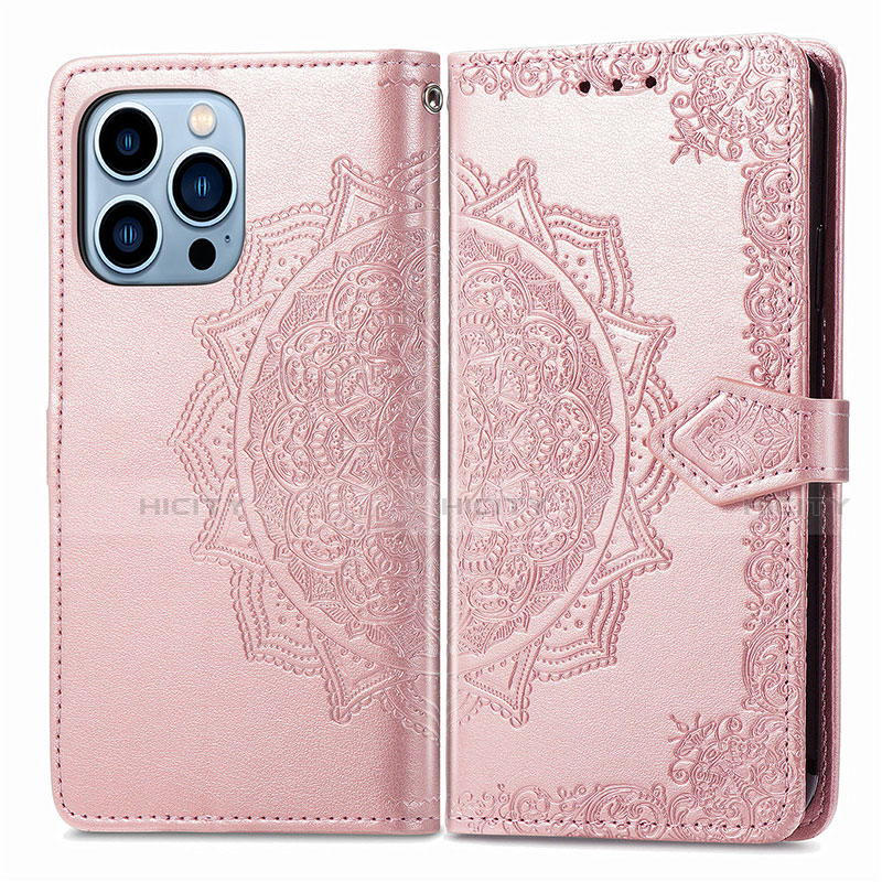 Coque Portefeuille Motif Fantaisie Livre Cuir Etui Clapet H06 pour Apple iPhone 13 Pro Or Rose Plus