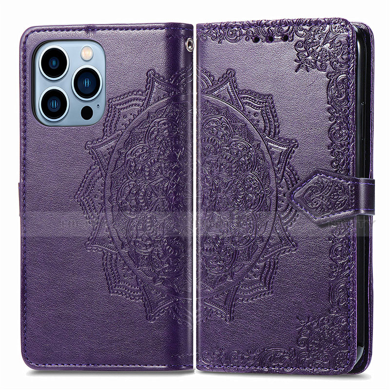 Coque Portefeuille Motif Fantaisie Livre Cuir Etui Clapet H06 pour Apple iPhone 13 Pro Violet Plus