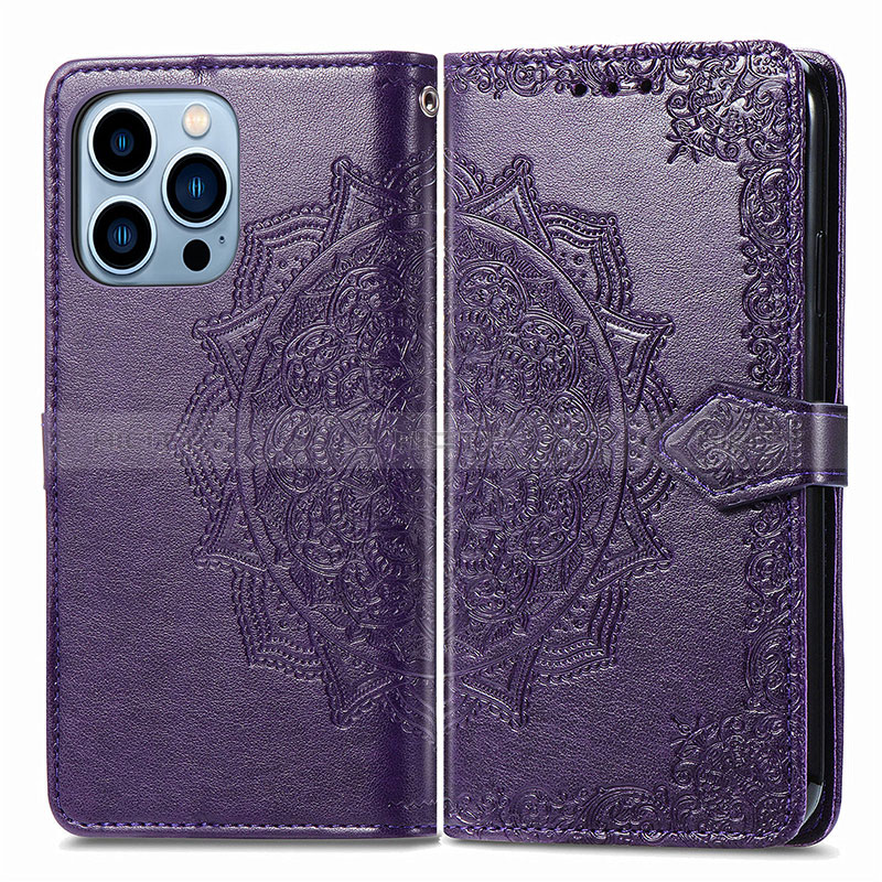 Coque Portefeuille Motif Fantaisie Livre Cuir Etui Clapet H06 pour Apple iPhone 14 Pro Violet Plus