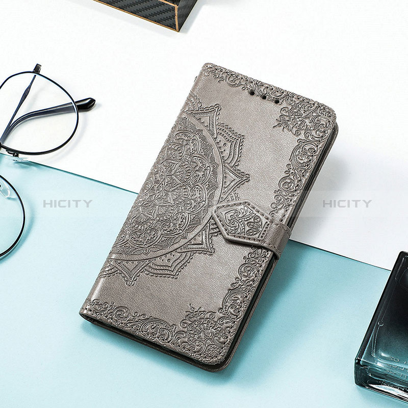 Coque Portefeuille Motif Fantaisie Livre Cuir Etui Clapet H06 pour Apple iPhone 15 Gris Plus