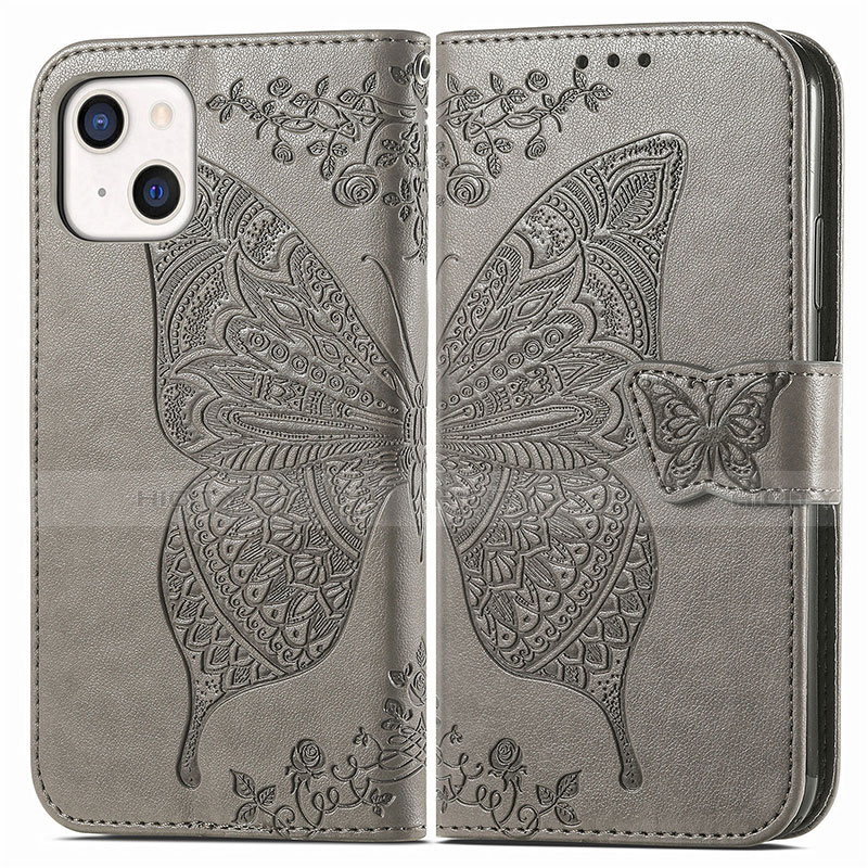 Coque Portefeuille Motif Fantaisie Livre Cuir Etui Clapet H07 pour Apple iPhone 13 Gris Plus