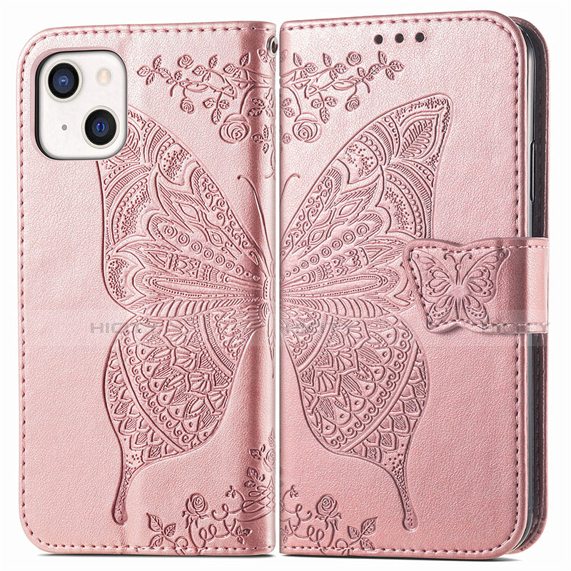 Coque Portefeuille Motif Fantaisie Livre Cuir Etui Clapet H07 pour Apple iPhone 14 Or Rose Plus