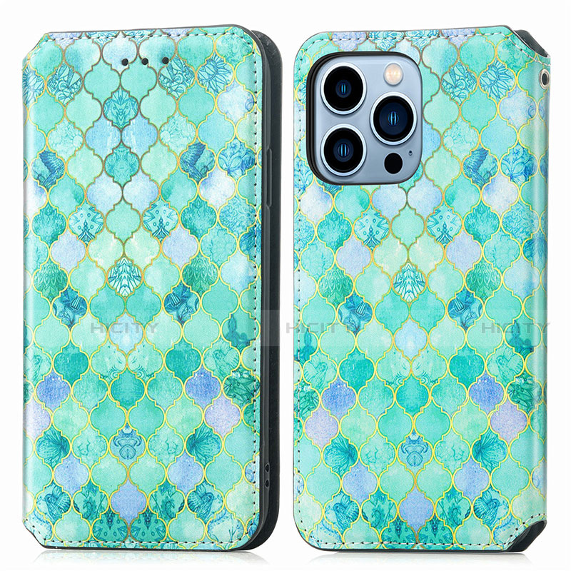 Coque Portefeuille Motif Fantaisie Livre Cuir Etui Clapet H10 pour Apple iPhone 13 Pro Max Vert Plus