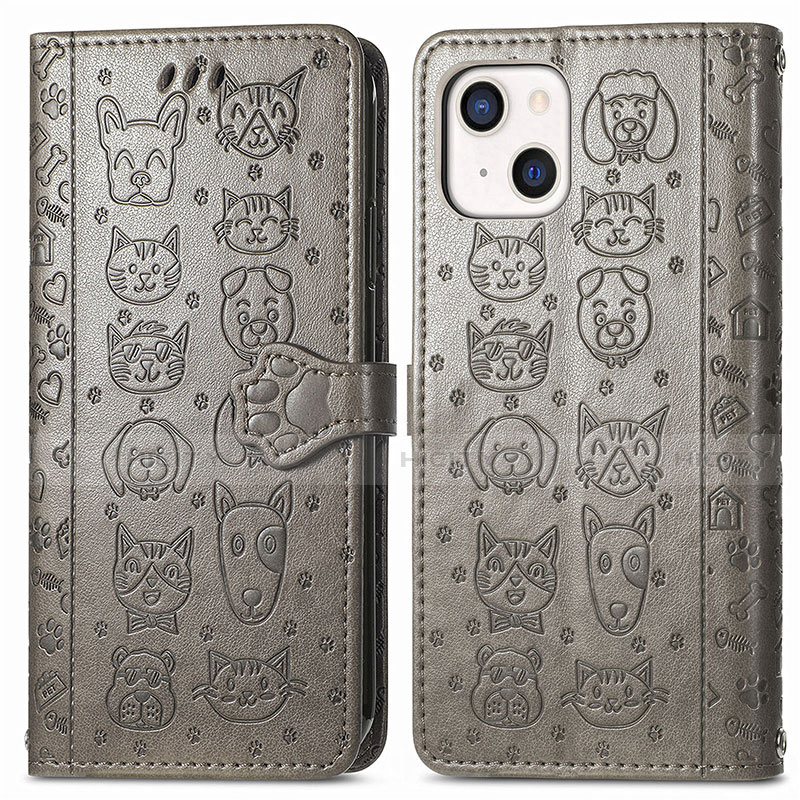 Coque Portefeuille Motif Fantaisie Livre Cuir Etui Clapet H11 pour Apple iPhone 13 Gris Plus