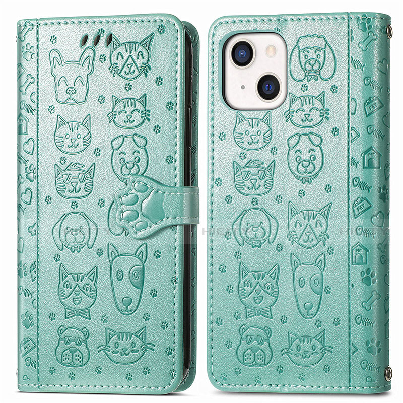 Coque Portefeuille Motif Fantaisie Livre Cuir Etui Clapet H11 pour Apple iPhone 13 Mini Vert Plus