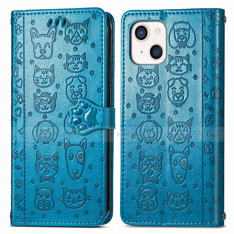 Coque Portefeuille Motif Fantaisie Livre Cuir Etui Clapet H11 pour Apple iPhone 14 Bleu Plus