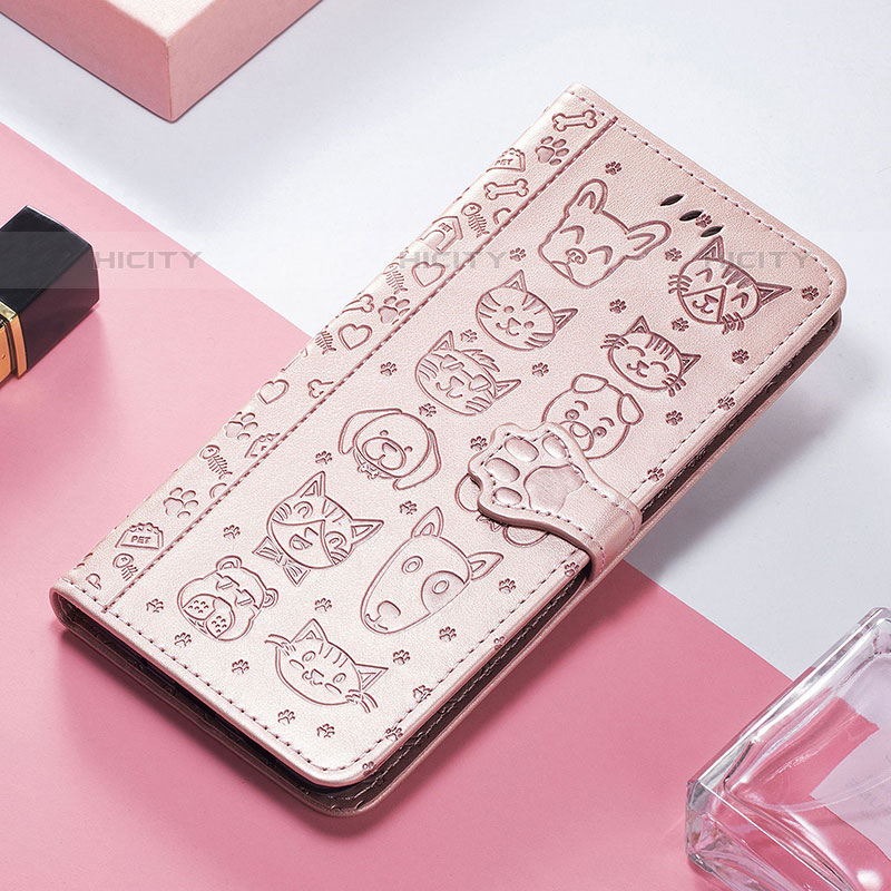 Coque Portefeuille Motif Fantaisie Livre Cuir Etui Clapet H11 pour Apple iPhone 15 Pro Or Rose Plus