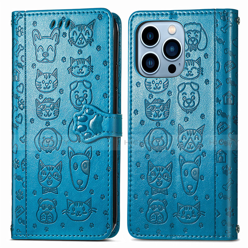 Coque Portefeuille Motif Fantaisie Livre Cuir Etui Clapet H12 pour Apple iPhone 13 Pro Max Bleu Plus