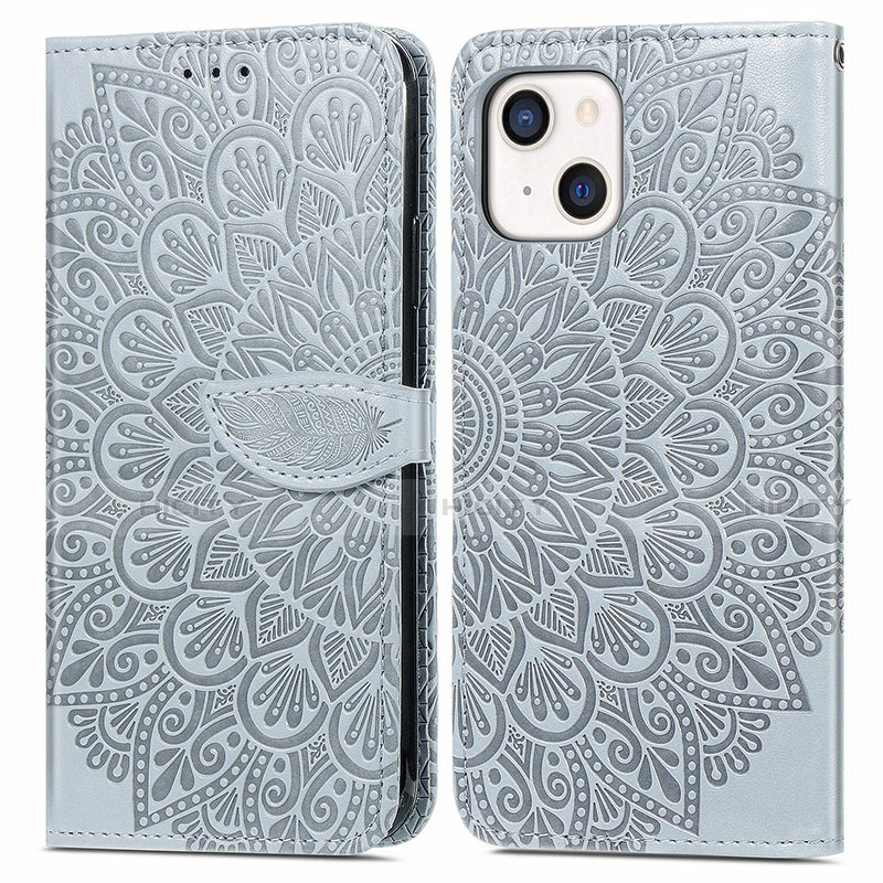 Coque Portefeuille Motif Fantaisie Livre Cuir Etui Clapet H13 pour Apple iPhone 13 Mini Gris Plus