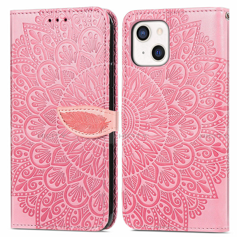 Coque Portefeuille Motif Fantaisie Livre Cuir Etui Clapet H13 pour Apple iPhone 13 Or Rose Plus