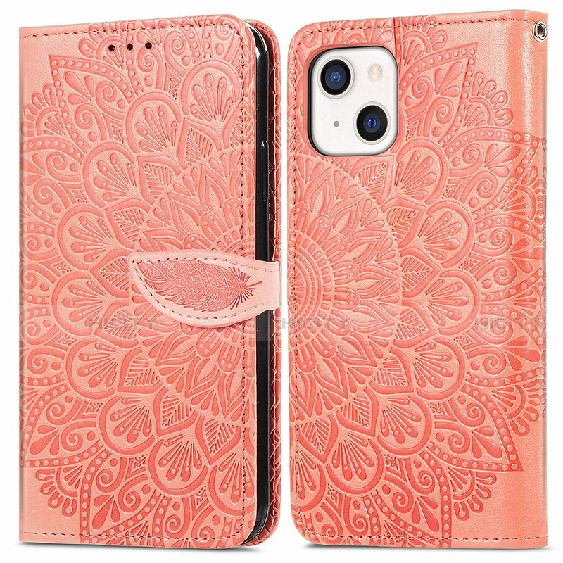 Coque Portefeuille Motif Fantaisie Livre Cuir Etui Clapet H13 pour Apple iPhone 13 Orange Plus