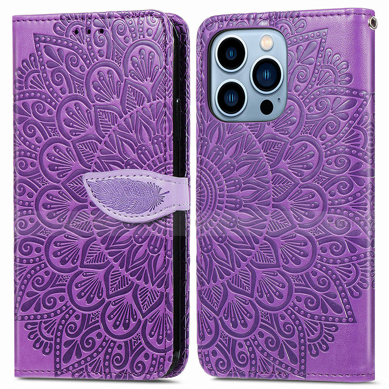 Coque Portefeuille Motif Fantaisie Livre Cuir Etui Clapet H13 pour Apple iPhone 13 Pro Violet Plus