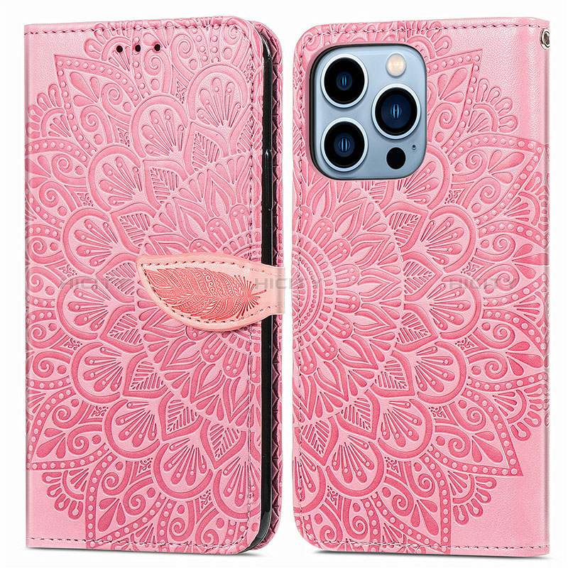 Coque Portefeuille Motif Fantaisie Livre Cuir Etui Clapet H13 pour Apple iPhone 14 Pro Max Or Rose Plus