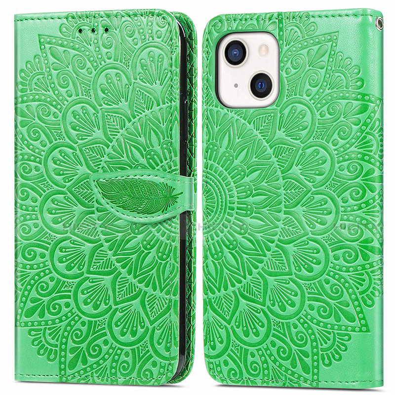 Coque Portefeuille Motif Fantaisie Livre Cuir Etui Clapet H13 pour Apple iPhone 14 Vert Plus