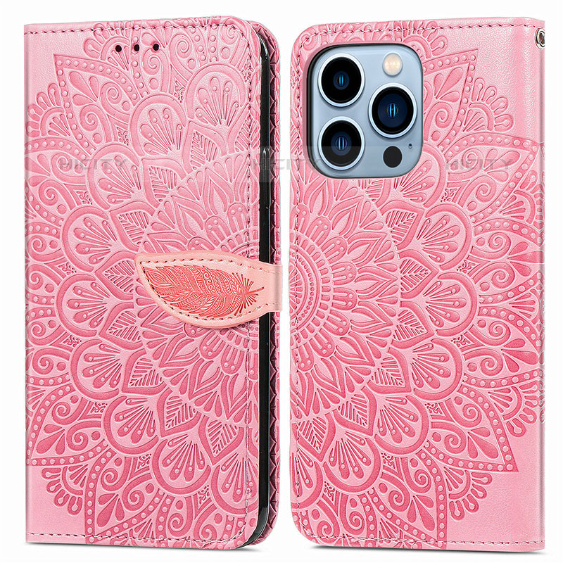 Coque Portefeuille Motif Fantaisie Livre Cuir Etui Clapet H13 pour Apple iPhone 15 Pro Max Or Rose Plus