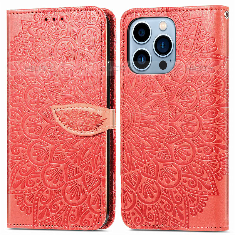 Coque Portefeuille Motif Fantaisie Livre Cuir Etui Clapet H13 pour Apple iPhone 15 Pro Max Rouge Plus