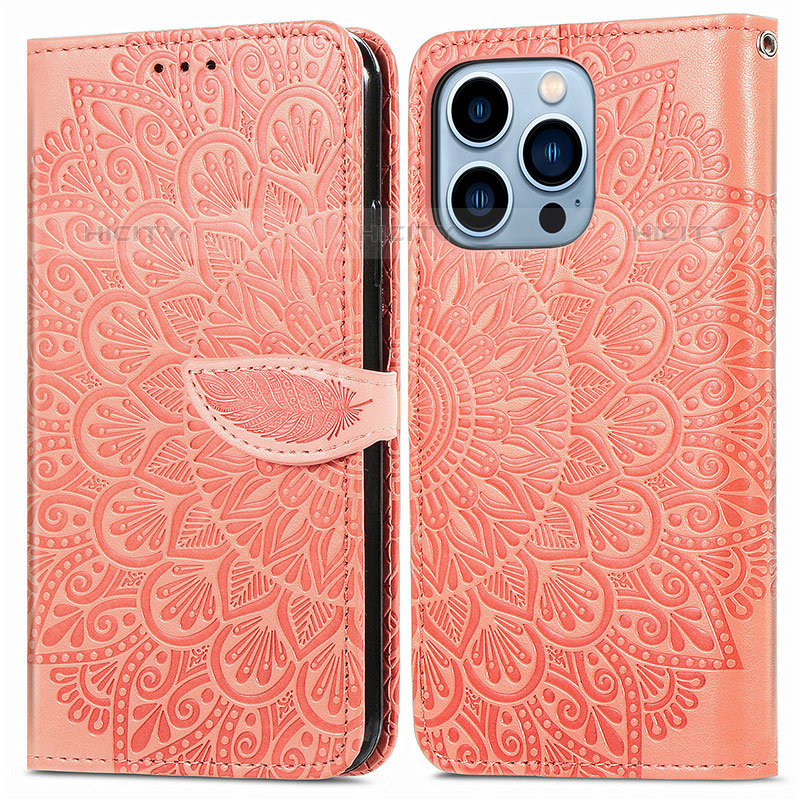 Coque Portefeuille Motif Fantaisie Livre Cuir Etui Clapet H13 pour Apple iPhone 15 Pro Orange Plus