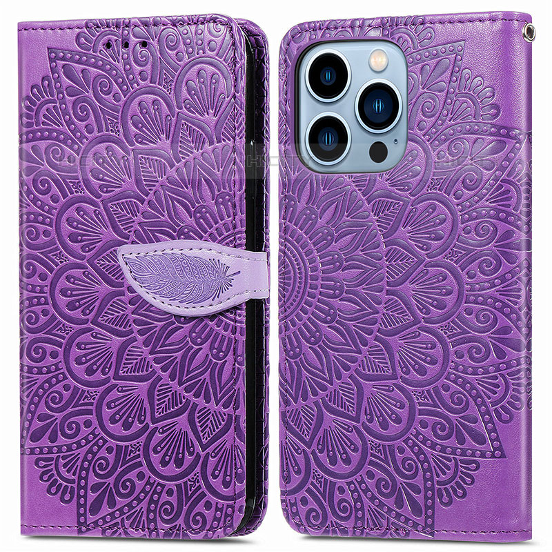 Coque Portefeuille Motif Fantaisie Livre Cuir Etui Clapet H13 pour Apple iPhone 15 Pro Violet Plus