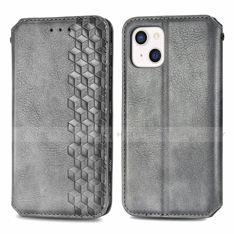 Coque Portefeuille Motif Fantaisie Livre Cuir Etui Clapet H15 pour Apple iPhone 13 Gris Plus