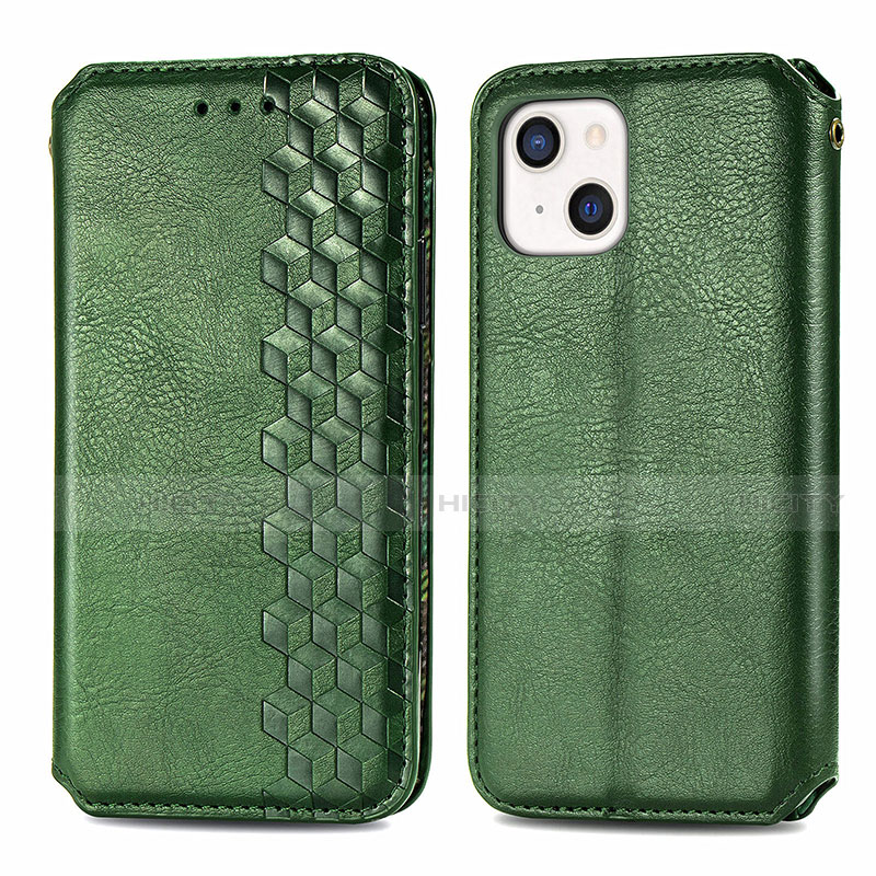 Coque Portefeuille Motif Fantaisie Livre Cuir Etui Clapet H15 pour Apple iPhone 13 Vert Plus