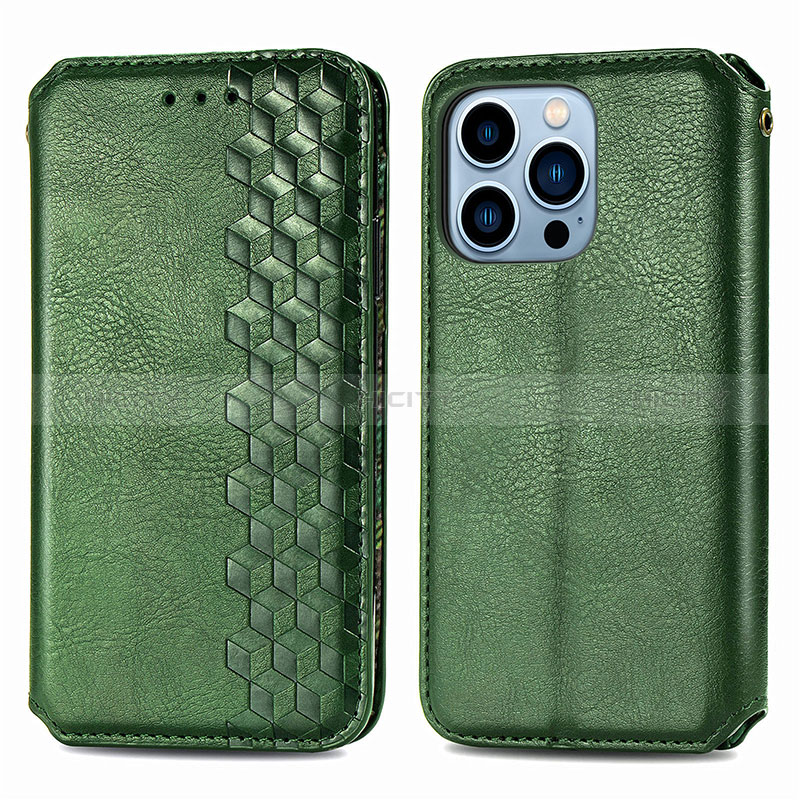 Coque Portefeuille Motif Fantaisie Livre Cuir Etui Clapet H15 pour Apple iPhone 14 Pro Max Vert Plus