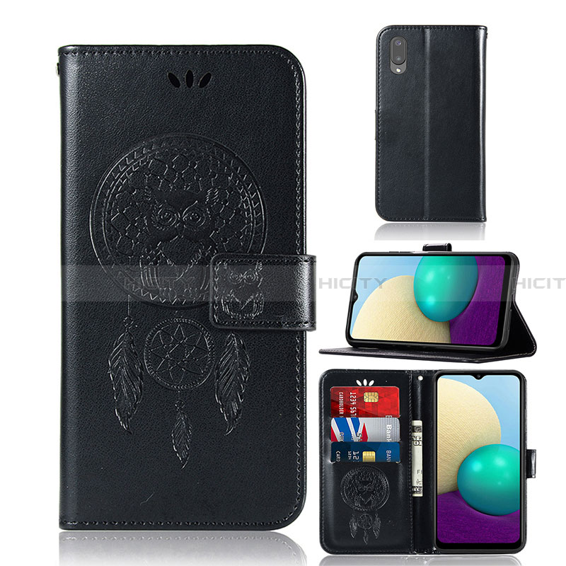 Coque Portefeuille Motif Fantaisie Livre Cuir Etui Clapet JX1 pour Samsung Galaxy A02 Noir Plus