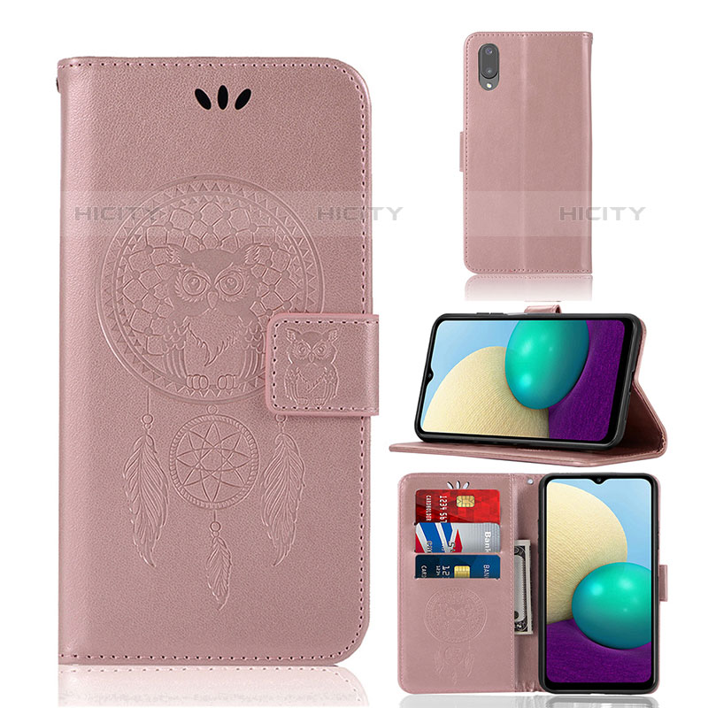 Coque Portefeuille Motif Fantaisie Livre Cuir Etui Clapet JX1 pour Samsung Galaxy M02 Or Rose Plus