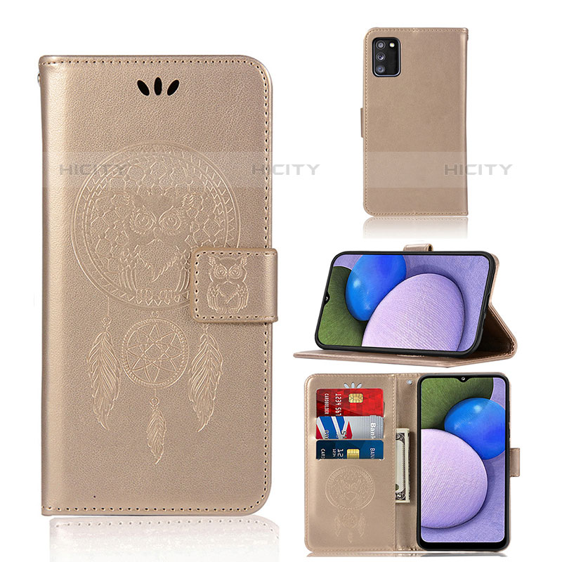 Coque Portefeuille Motif Fantaisie Livre Cuir Etui Clapet JX1 pour Samsung Galaxy M02s Or Plus