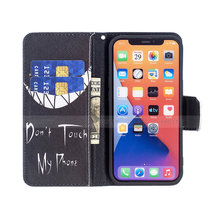 Coque Portefeuille Motif Fantaisie Livre Cuir Etui Clapet L01 pour Apple iPhone 13 Mini Noir Plus