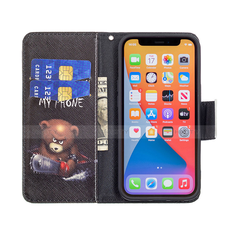 Coque Portefeuille Motif Fantaisie Livre Cuir Etui Clapet L01 pour Apple iPhone 13 Pro Max Noir Plus