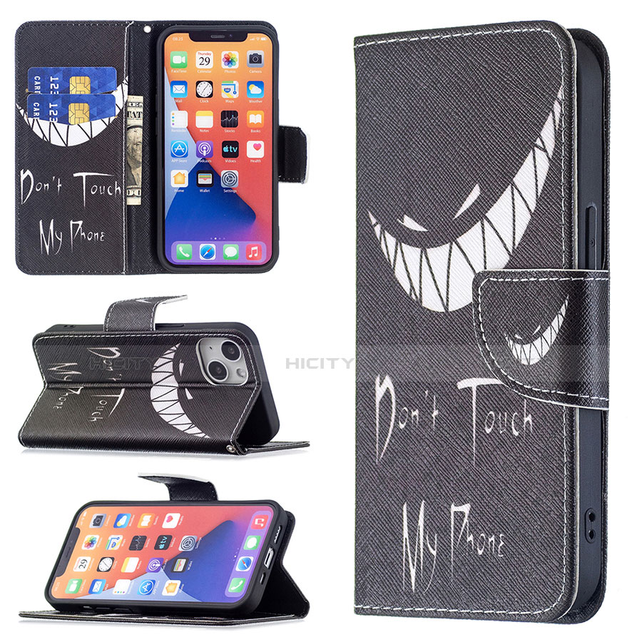 Coque Portefeuille Motif Fantaisie Livre Cuir Etui Clapet L01 pour Apple iPhone 14 Plus Noir Plus