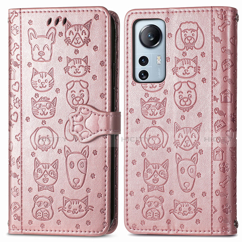 Coque Portefeuille Motif Fantaisie Livre Cuir Etui Clapet L01 pour Xiaomi Mi 12 5G Rose Plus