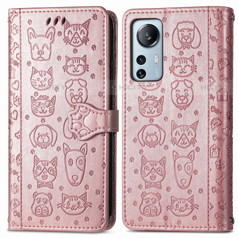 Coque Portefeuille Motif Fantaisie Livre Cuir Etui Clapet L01 pour Xiaomi Mi 12 Pro 5G Rose Plus