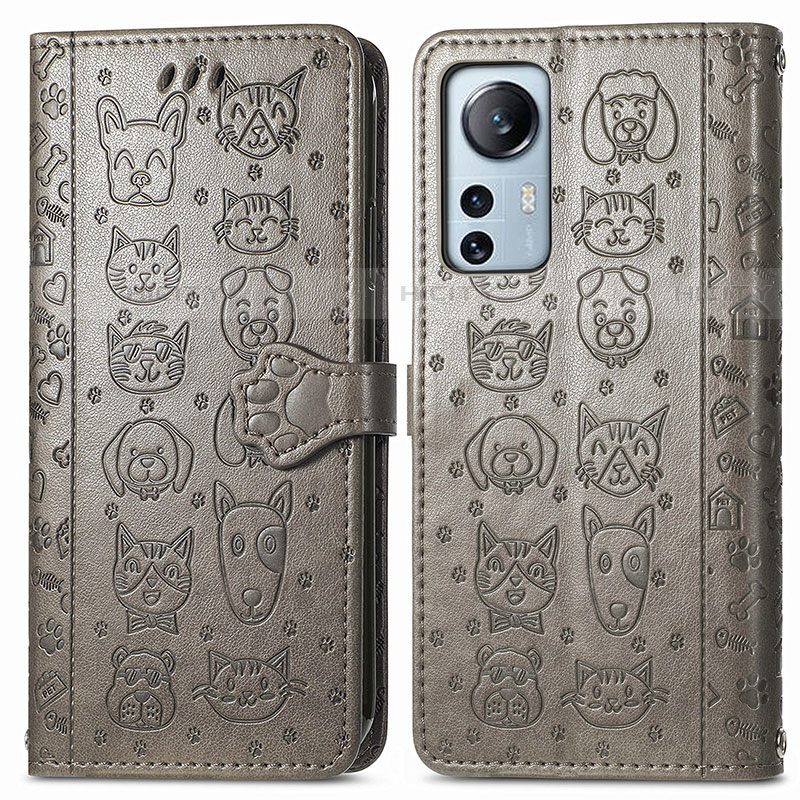 Coque Portefeuille Motif Fantaisie Livre Cuir Etui Clapet L01 pour Xiaomi Mi 12S 5G Gris Plus