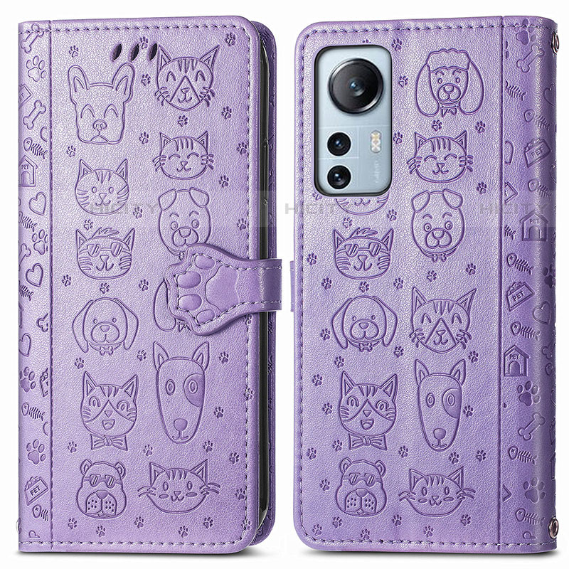 Coque Portefeuille Motif Fantaisie Livre Cuir Etui Clapet L01 pour Xiaomi Mi 12S 5G Violet Plus