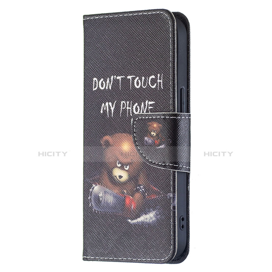 Coque Portefeuille Motif Fantaisie Livre Cuir Etui Clapet L02 pour Apple iPhone 13 Noir Plus