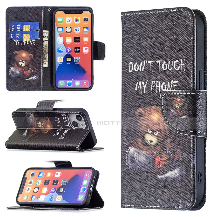 Coque Portefeuille Motif Fantaisie Livre Cuir Etui Clapet L02 pour Apple iPhone 14 Noir Plus