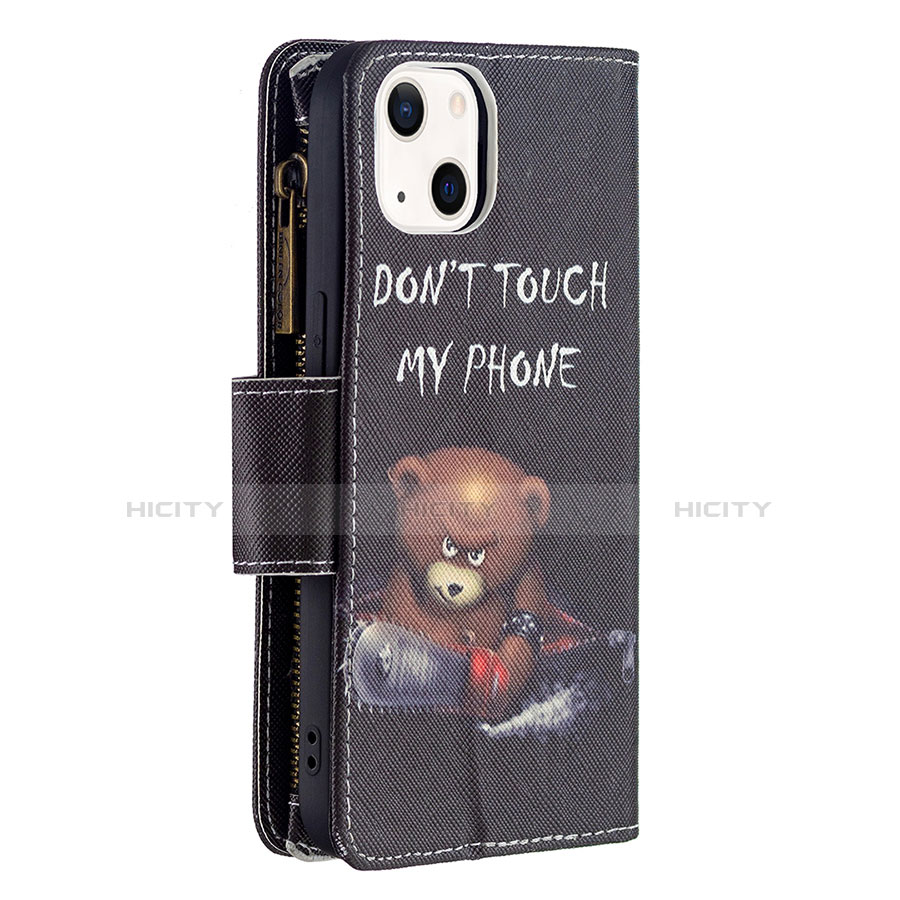 Coque Portefeuille Motif Fantaisie Livre Cuir Etui Clapet L03 pour Apple iPhone 13 Noir Plus