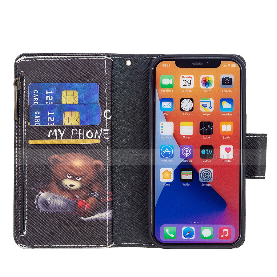 Coque Portefeuille Motif Fantaisie Livre Cuir Etui Clapet L03 pour Apple iPhone 13 Noir Plus