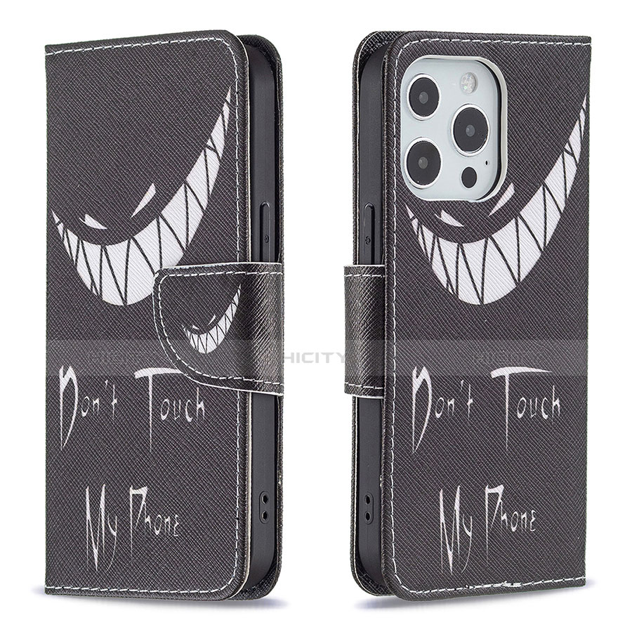 Coque Portefeuille Motif Fantaisie Livre Cuir Etui Clapet L03 pour Apple iPhone 13 Pro Max Noir Plus