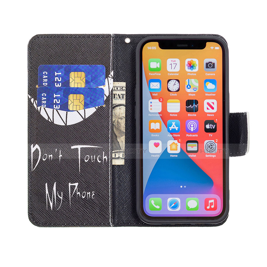 Coque Portefeuille Motif Fantaisie Livre Cuir Etui Clapet L03 pour Apple iPhone 13 Pro Max Noir Plus