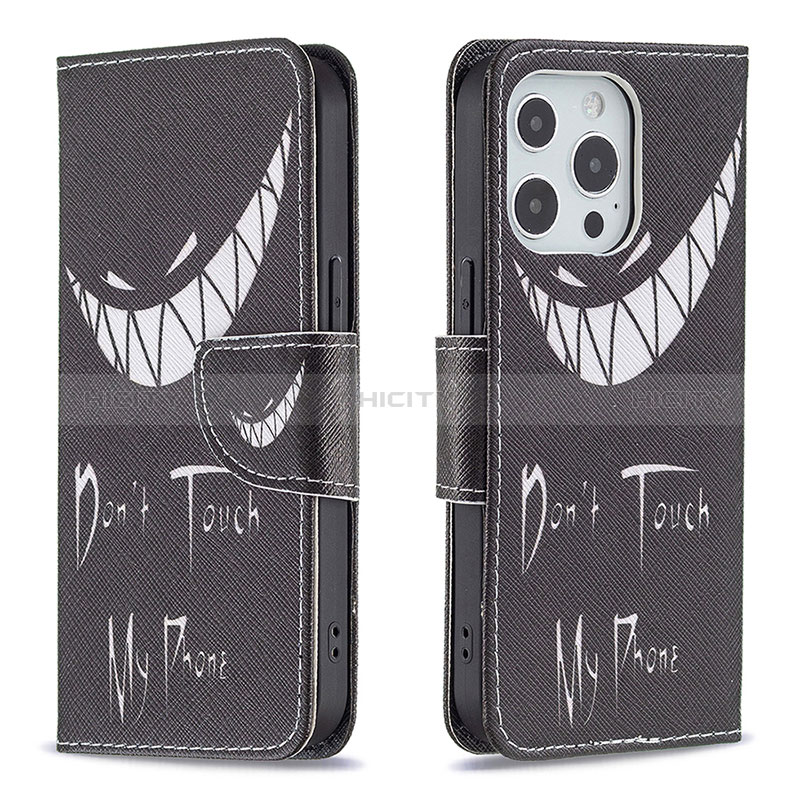 Coque Portefeuille Motif Fantaisie Livre Cuir Etui Clapet L03 pour Apple iPhone 14 Pro Max Noir Plus