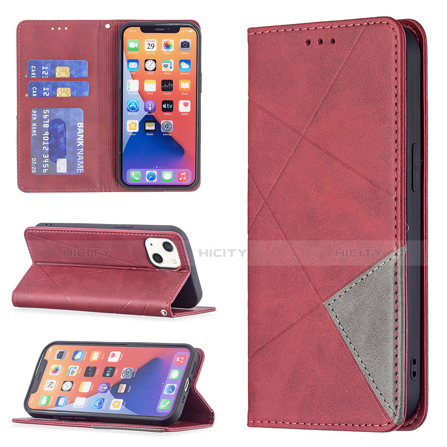 Coque Portefeuille Motif Fantaisie Livre Cuir Etui Clapet L04 pour Apple iPhone 13 Mini Rouge Plus