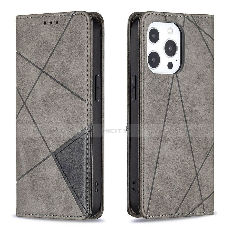 Coque Portefeuille Motif Fantaisie Livre Cuir Etui Clapet L04 pour Apple iPhone 13 Pro Gris Plus