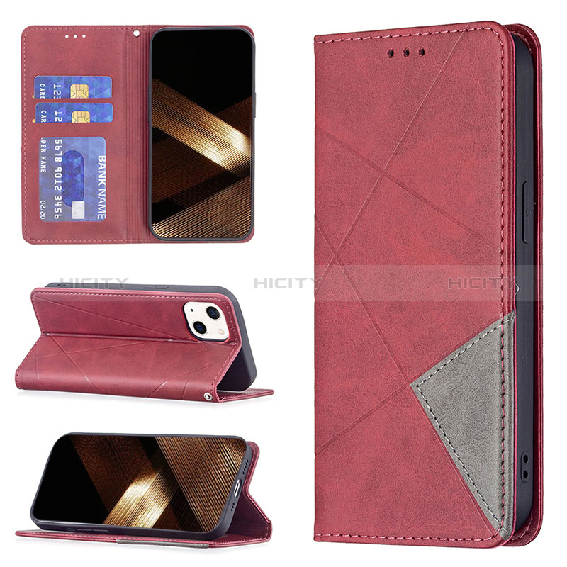 Coque Portefeuille Motif Fantaisie Livre Cuir Etui Clapet L04 pour Apple iPhone 15 Plus Rouge Plus