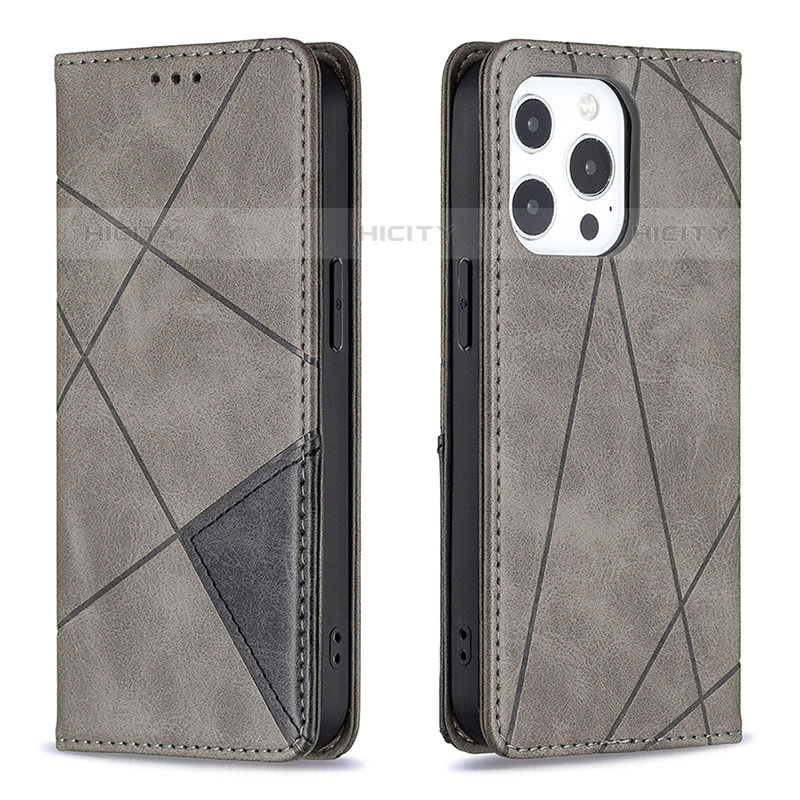 Coque Portefeuille Motif Fantaisie Livre Cuir Etui Clapet L04 pour Apple iPhone 15 Pro Gris Plus