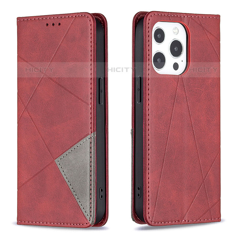 Coque Portefeuille Motif Fantaisie Livre Cuir Etui Clapet L04 pour Apple iPhone 15 Pro Rouge Plus